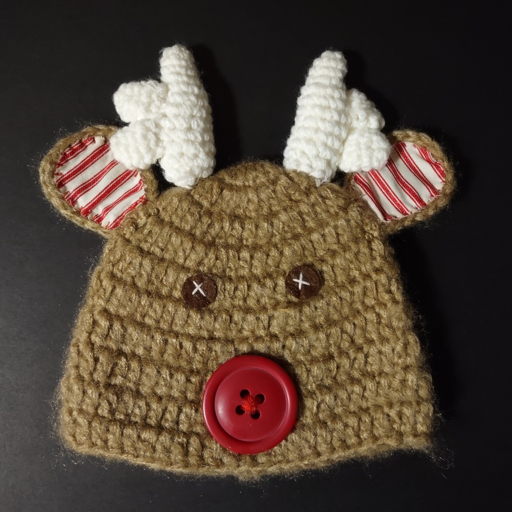 4/$20 Mud Pie 12-18M Crochet Hat Reindeer Holiday Photo Shoot Christmas